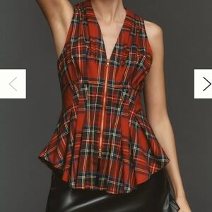 Plaid Sleeveless Top - Red